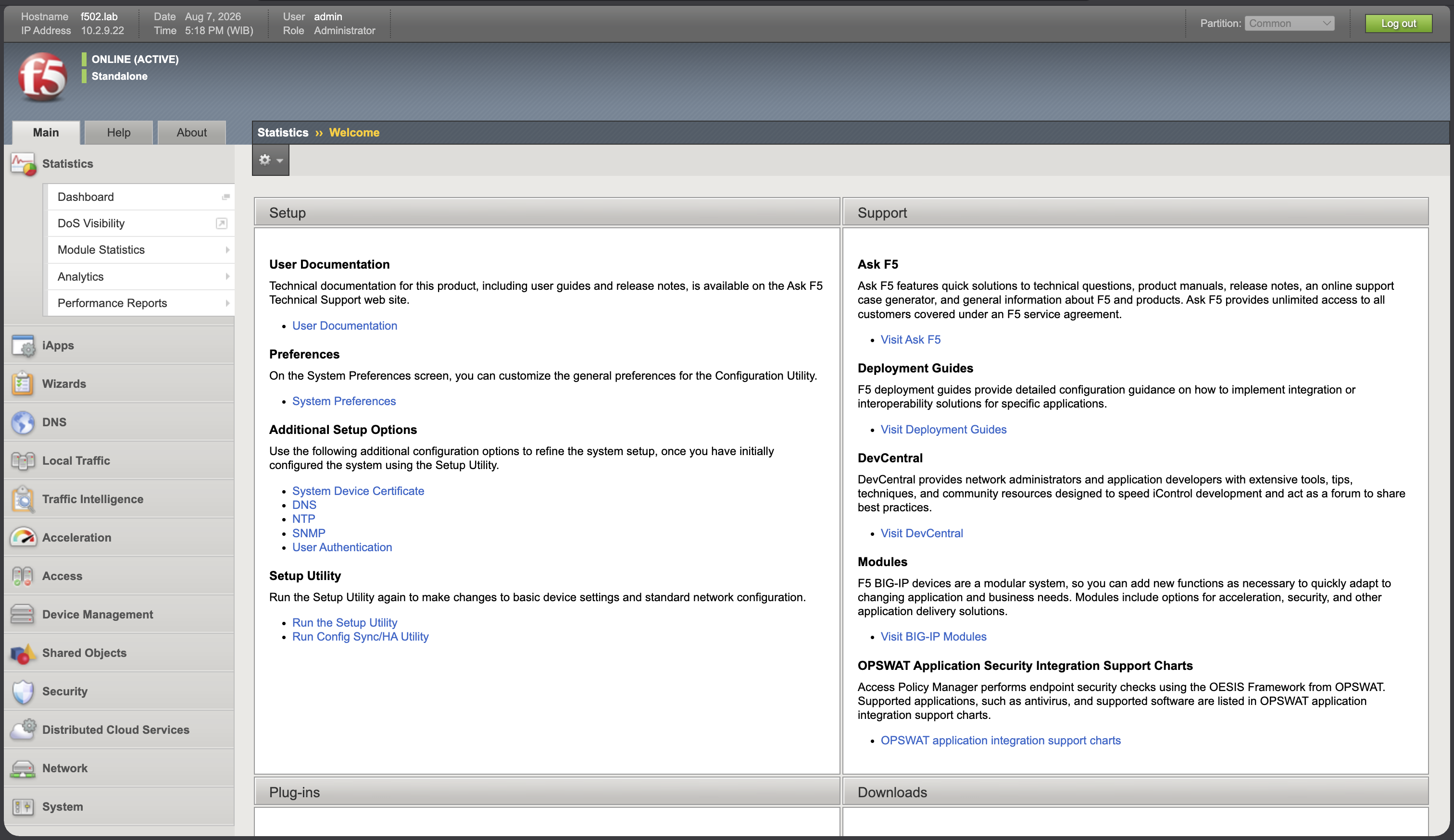 Halaman Configuration utility